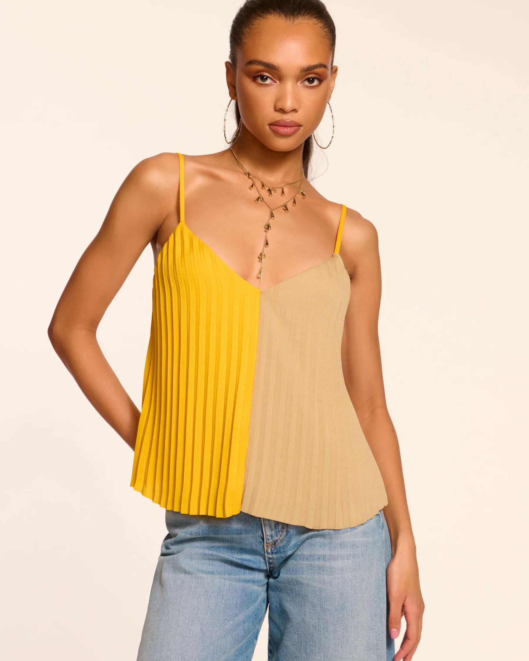 Ramy Brook Eda Colorblock Pleated Tank Top Daisycolorblock Discount